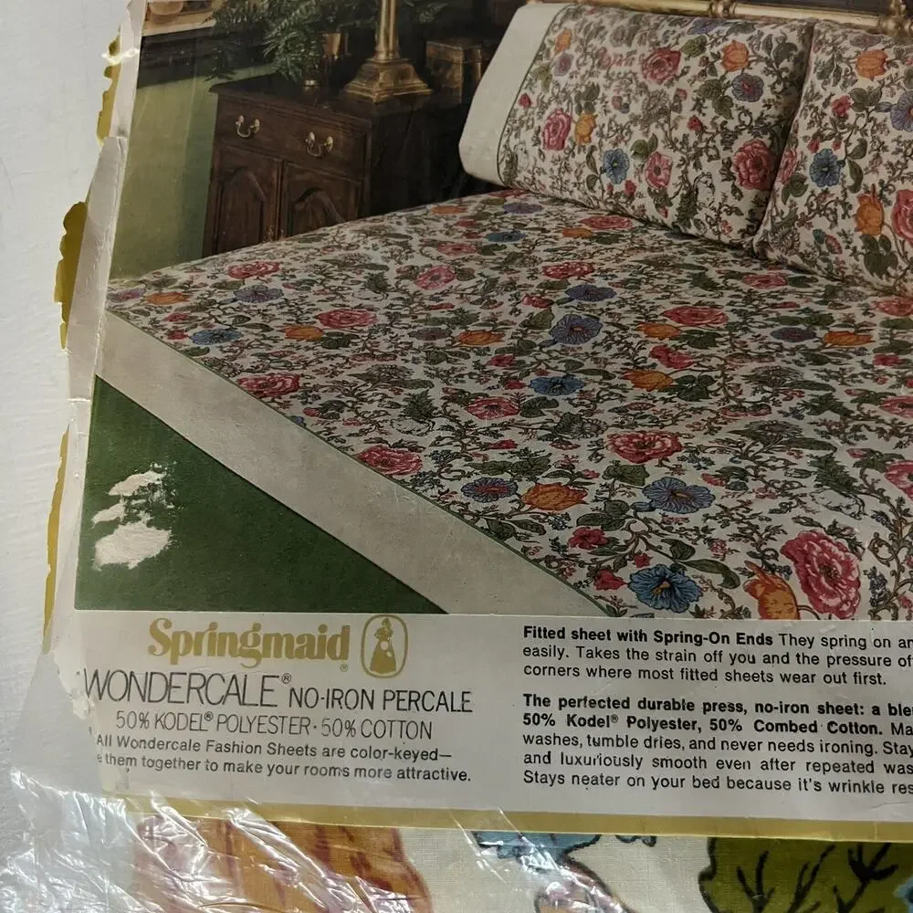 New VTG Springmaid Wondercale English Manor Twin Flat Sheet 39 x 76 Traditional